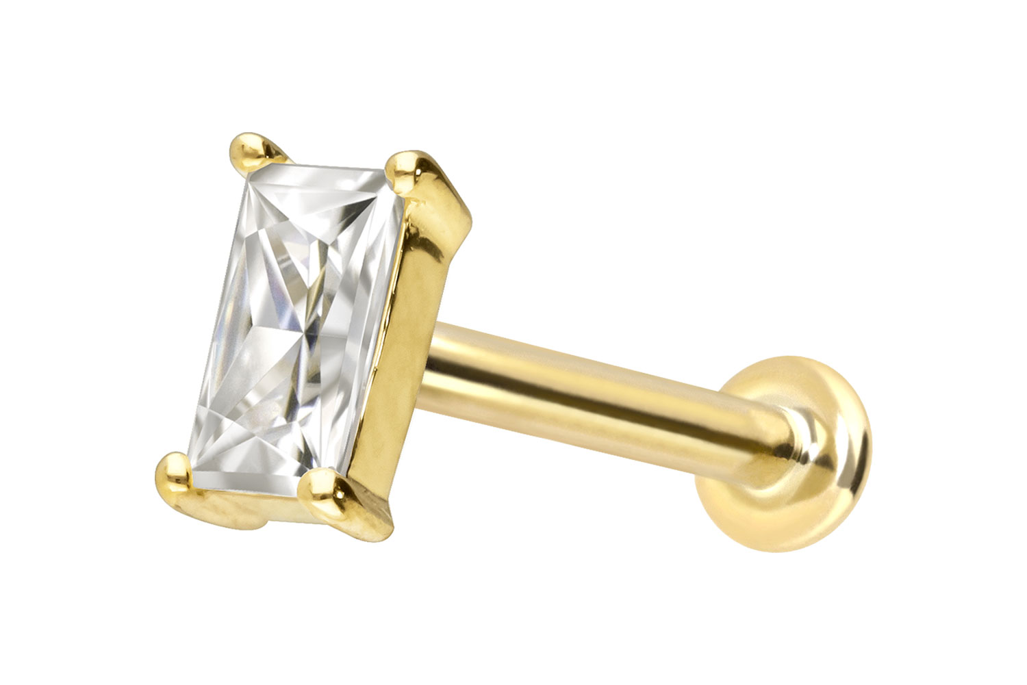 14 Karat Gold Labret Piercing mit Innengewinde MOISSANIT-RECHTECK